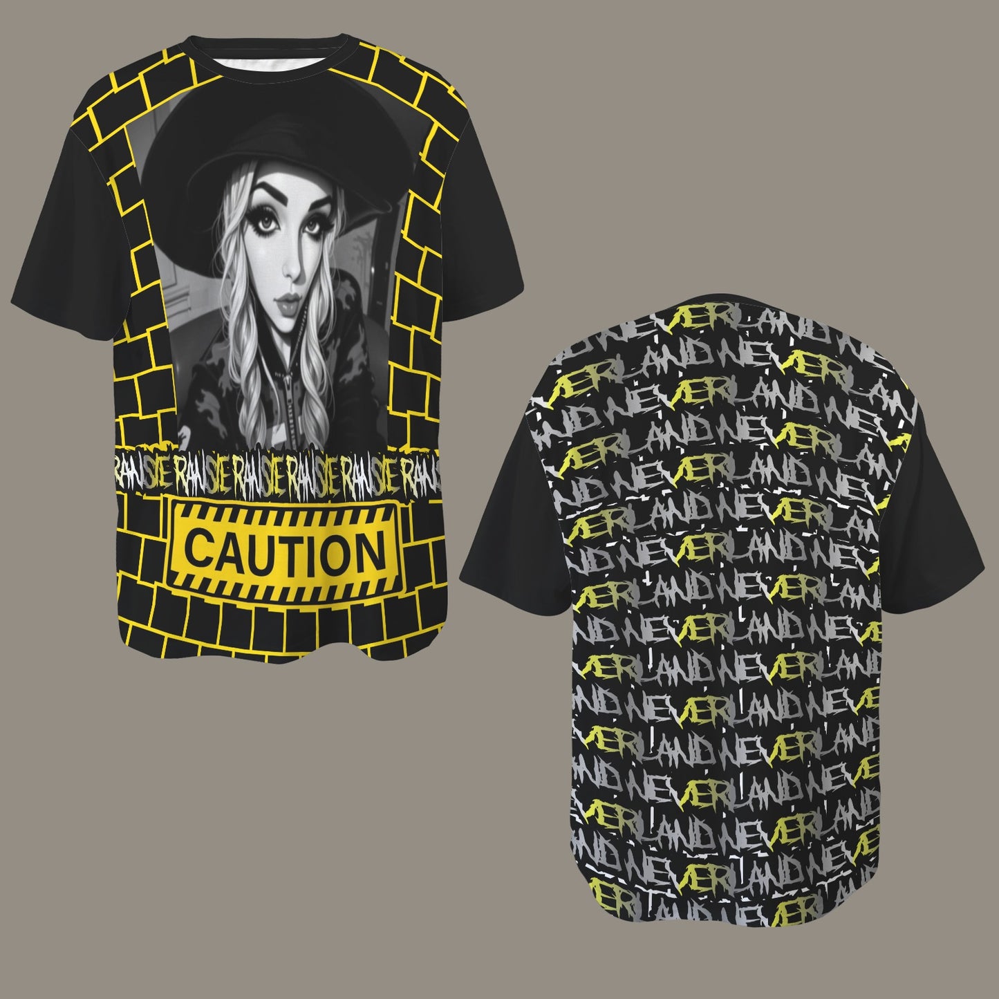 RANSIE CARTOON B/W CAUTION T-SHIRT