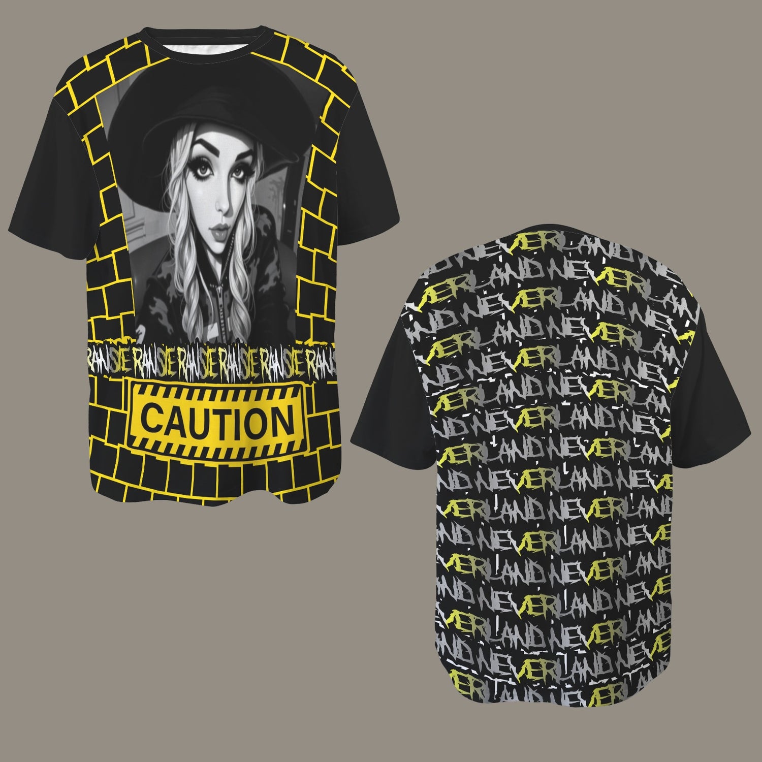 RANSIE CARTOON B/W CAUTION T-SHIRT