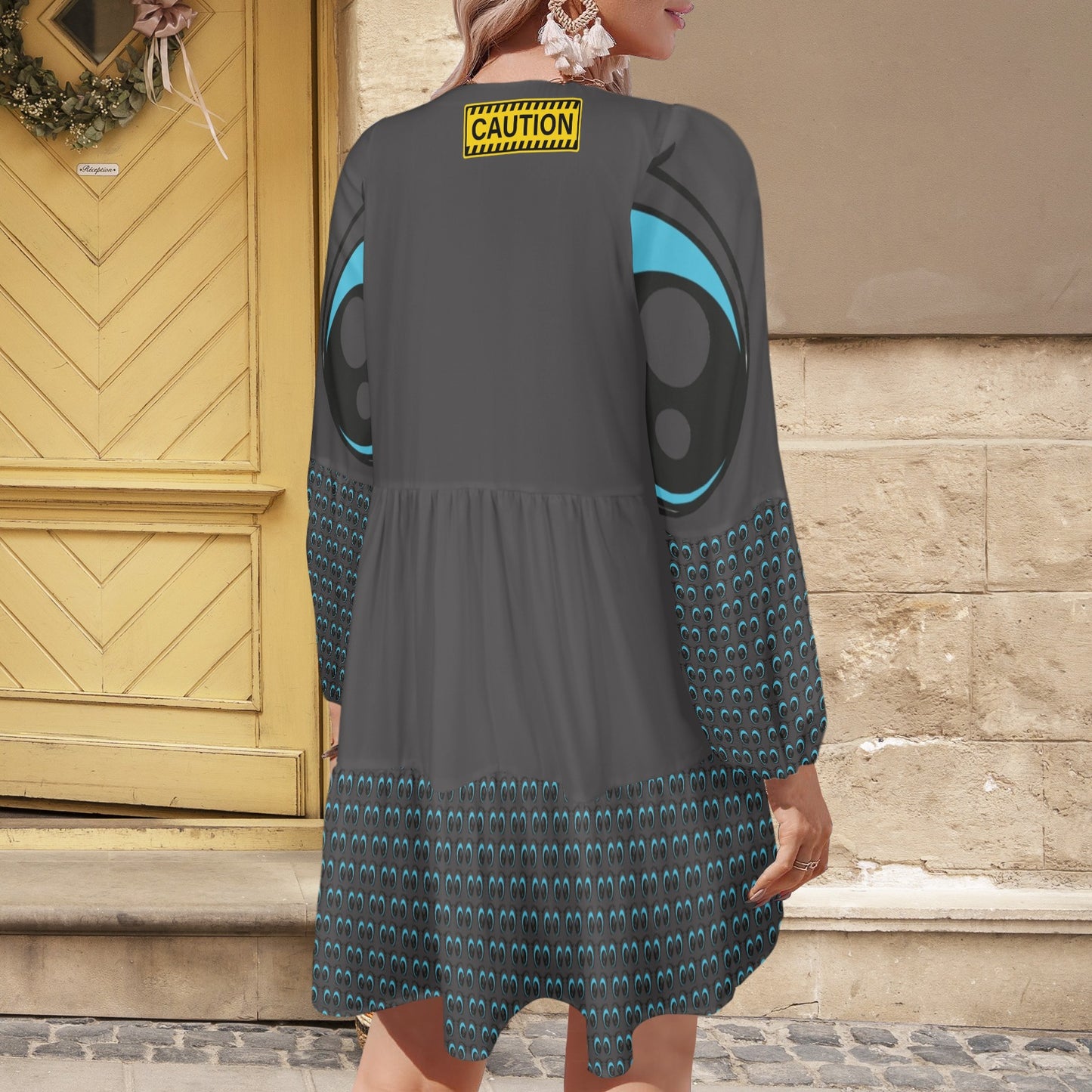 CAUTION Blue Eyes Boho Dress Grey