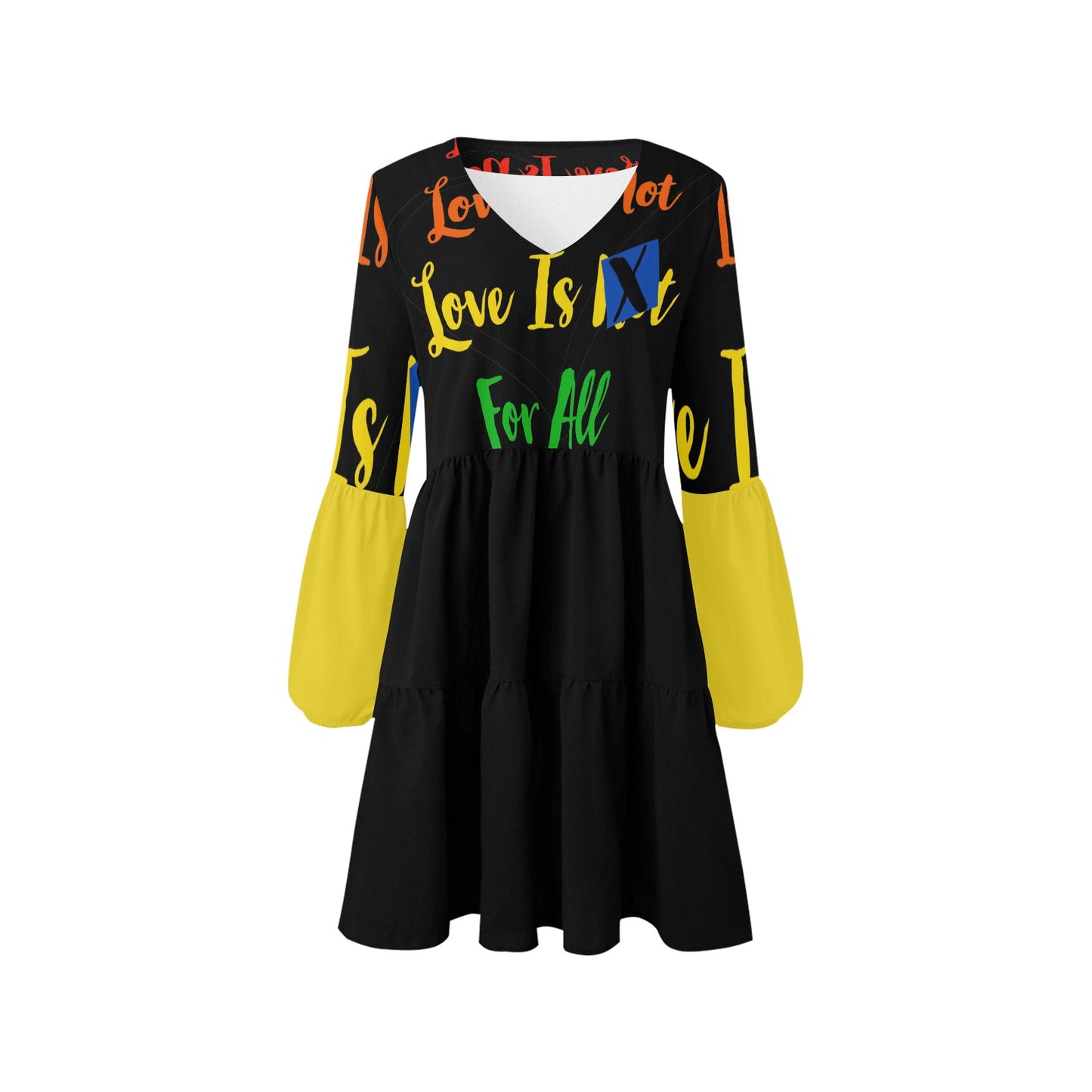 LINFA Boho Dress Black Yellow Sleeve