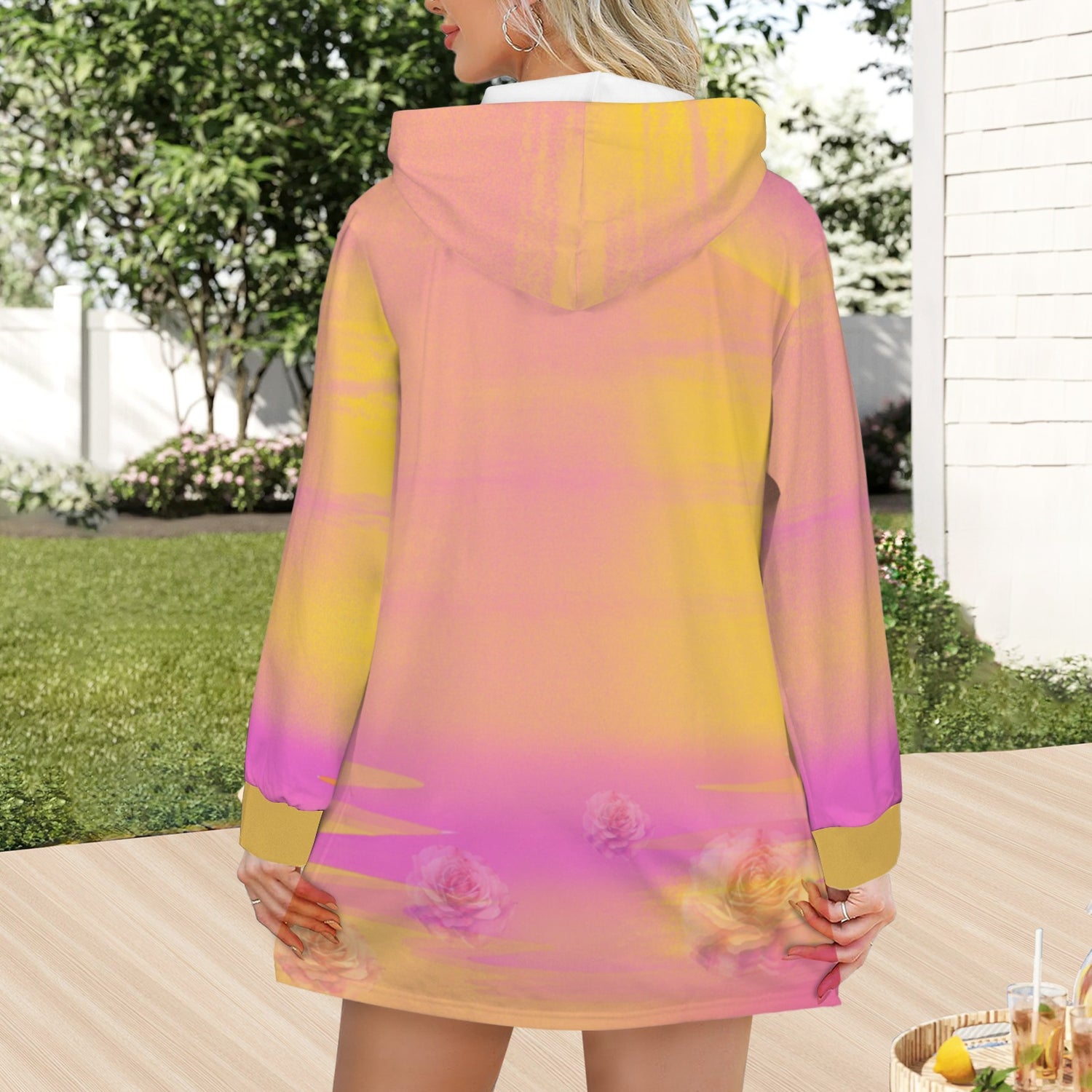 Se Son Rose Fioriranno (Missing U) Short Hoodie Dress Yellowish Drastrings