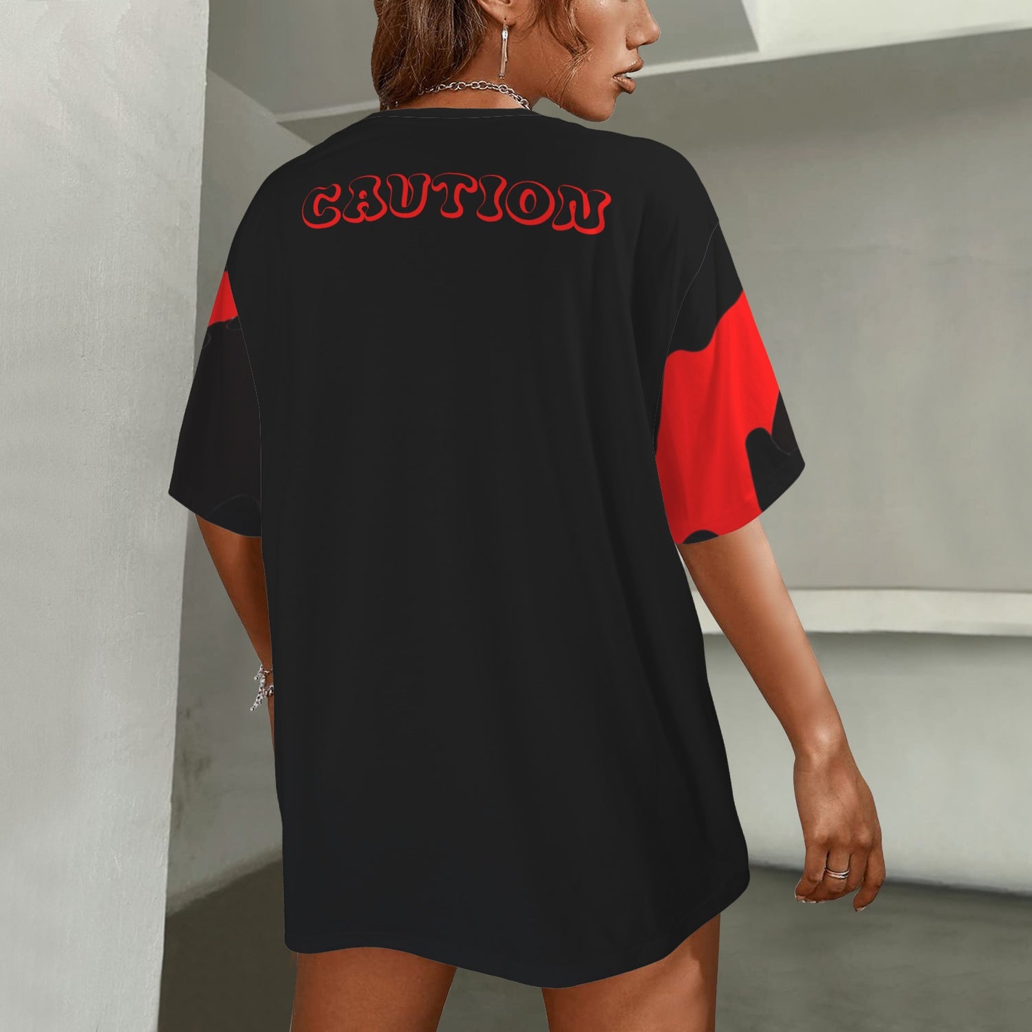 RANSIE CARTOON CAUTION GREEN/BLACK WALL HEARTST-SHIRT - Caution