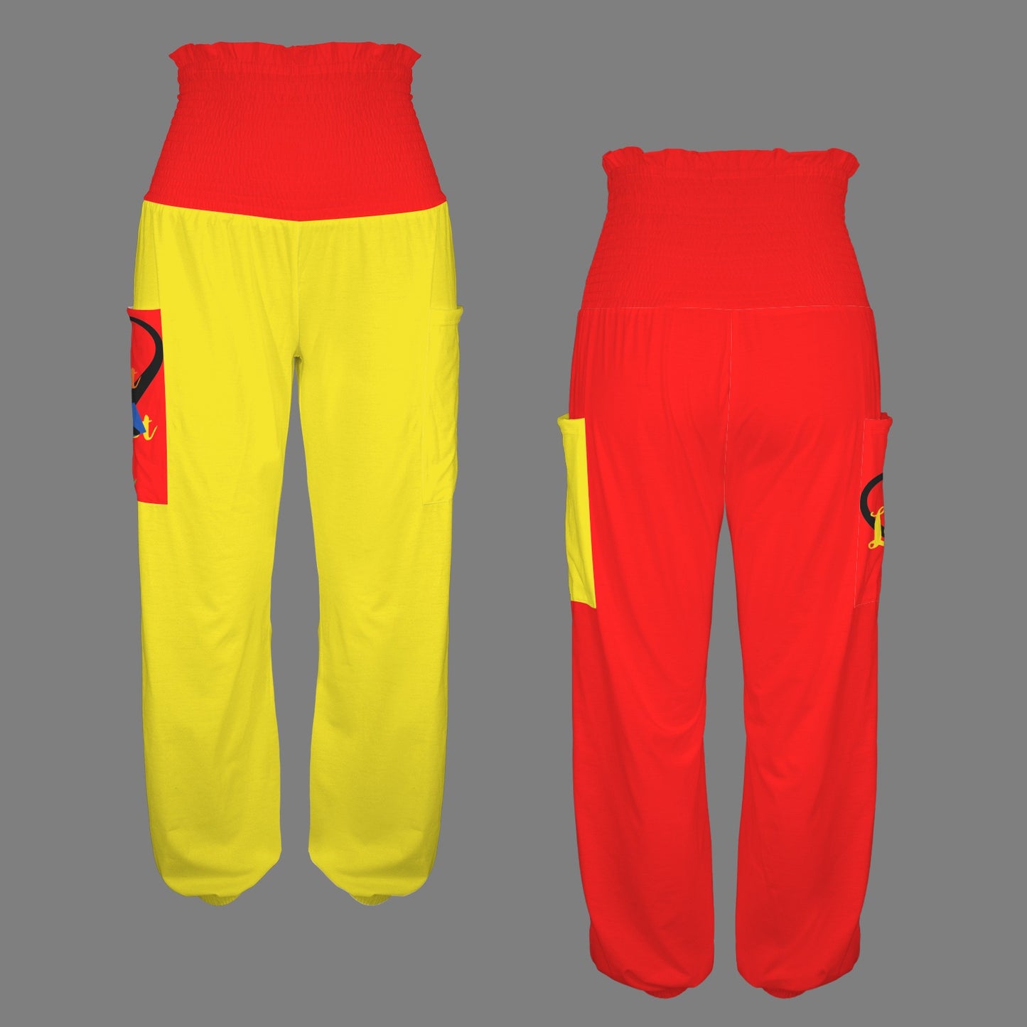 LINFA PANTS High Elastic Waist Yellow Front Red