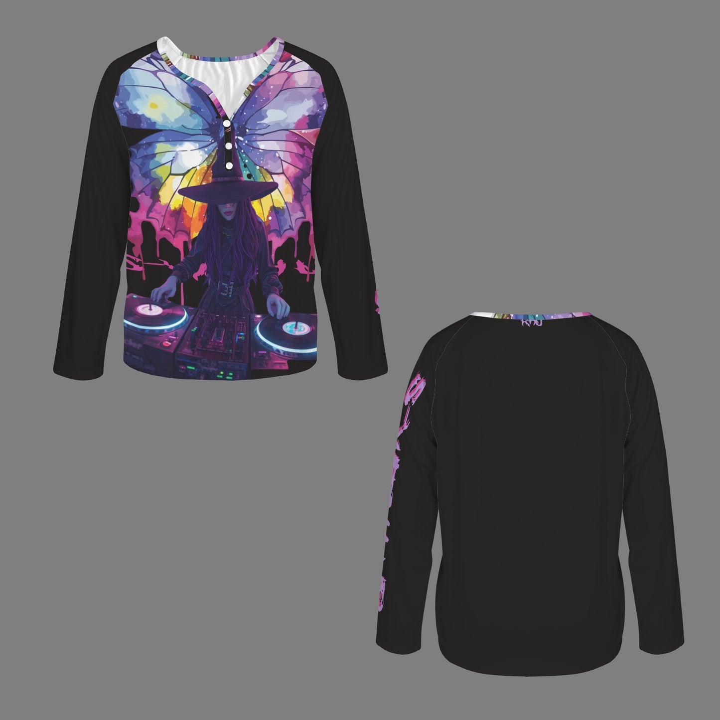 LINFA Little Hearts Long Sleeve Shirt Button Black