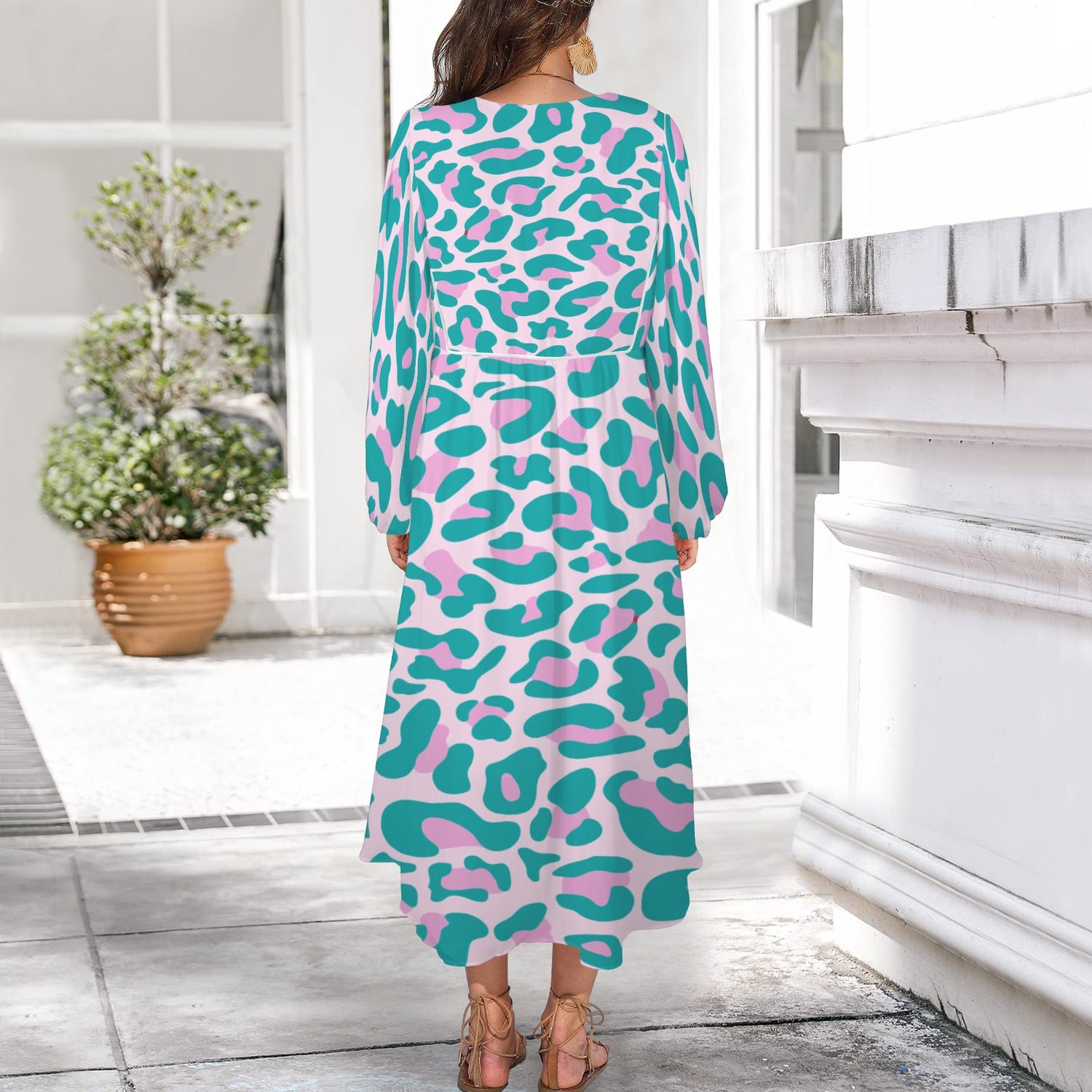 Green Pink Leopard Long Dress