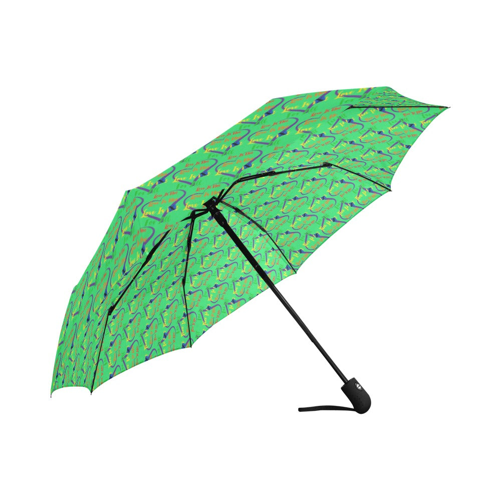 LINFA Little Hearts Automatic Foldable Umbrella Joker Green