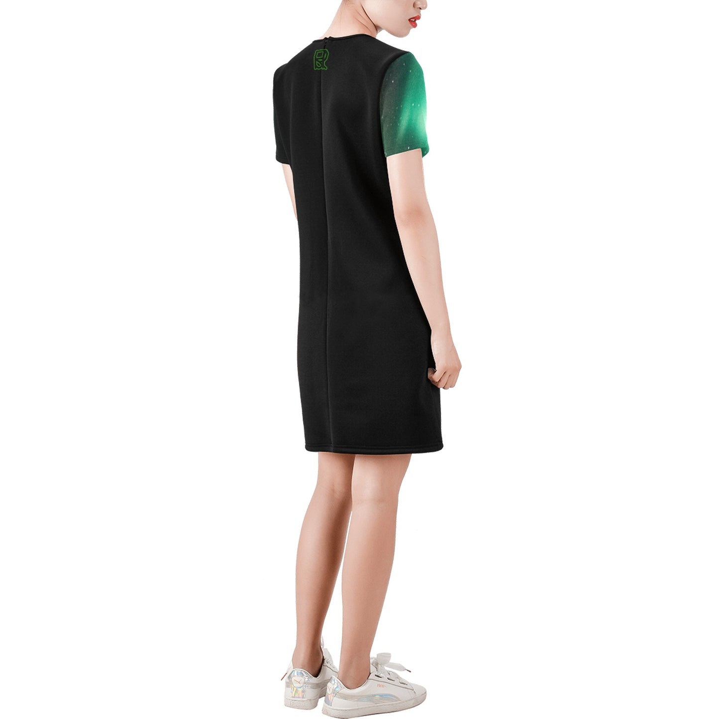 Moon Black Green Sky  A-Line Dress Short-Sleeve Round Neck A-Line Dress