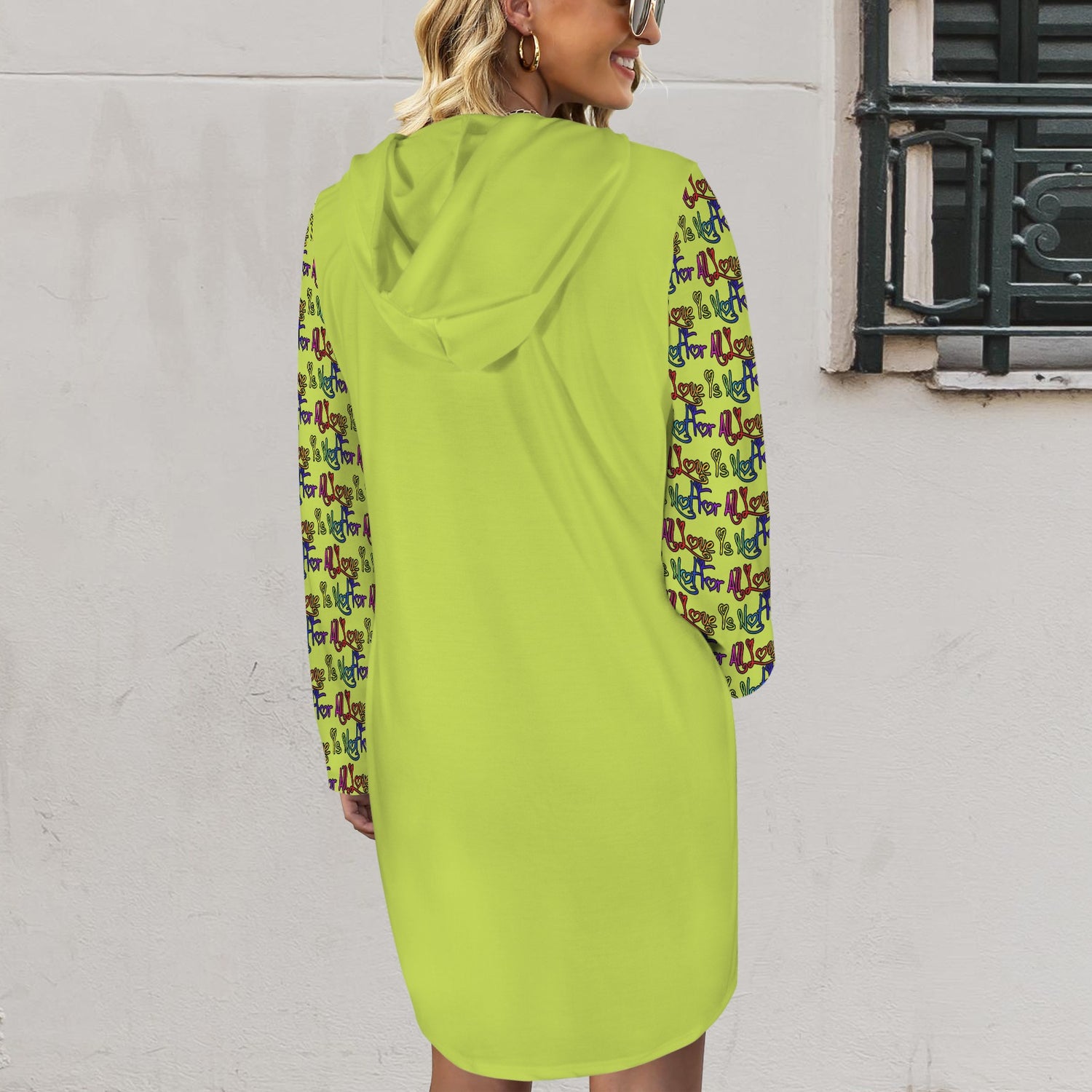 Love Is Not For All Pattern Hoodie Dress Joker Green Black