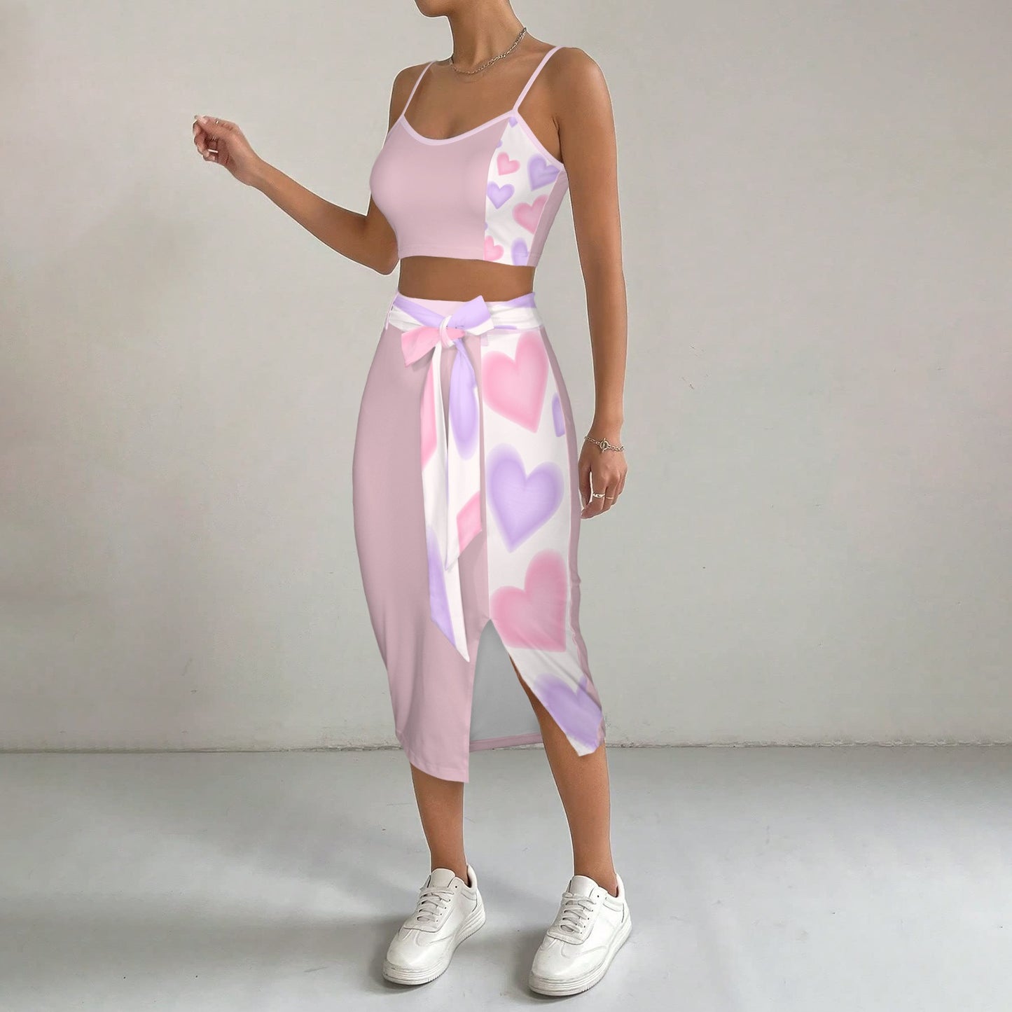 Cami Skirt White Light Mauve Hearts