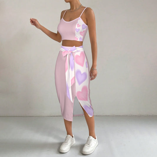 Cami Skirt White Light Mauve Hearts