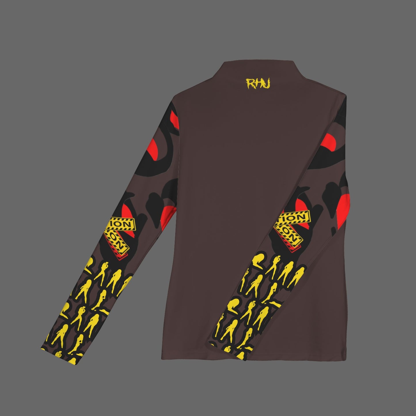 CAUTION Long Sleeve Turtleneck Brown Shirt TB Hearts Mosquitoes Small SIGN