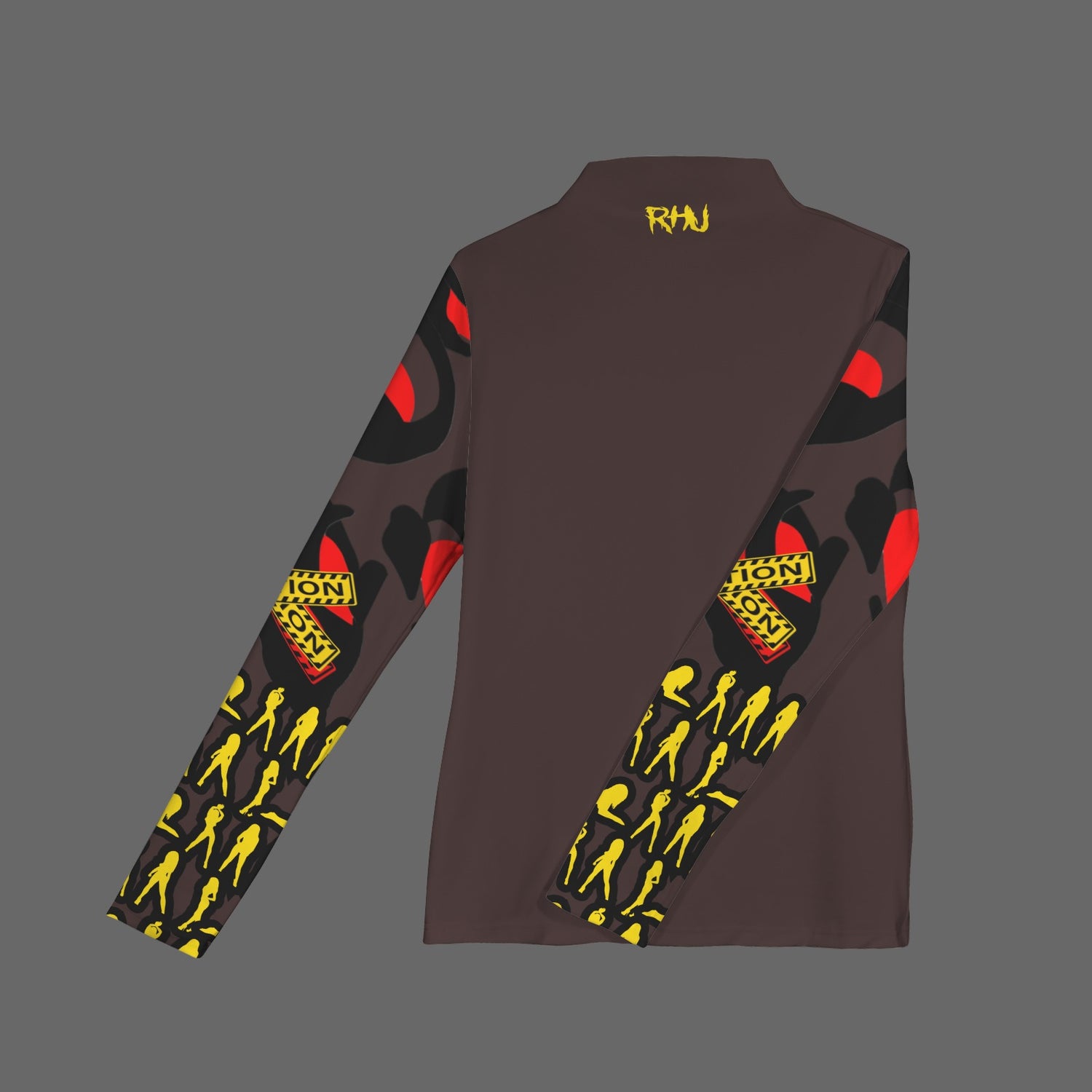 CAUTION Long Sleeve Turtleneck Brown Shirt TB Hearts Mosquitoes Small SIGN