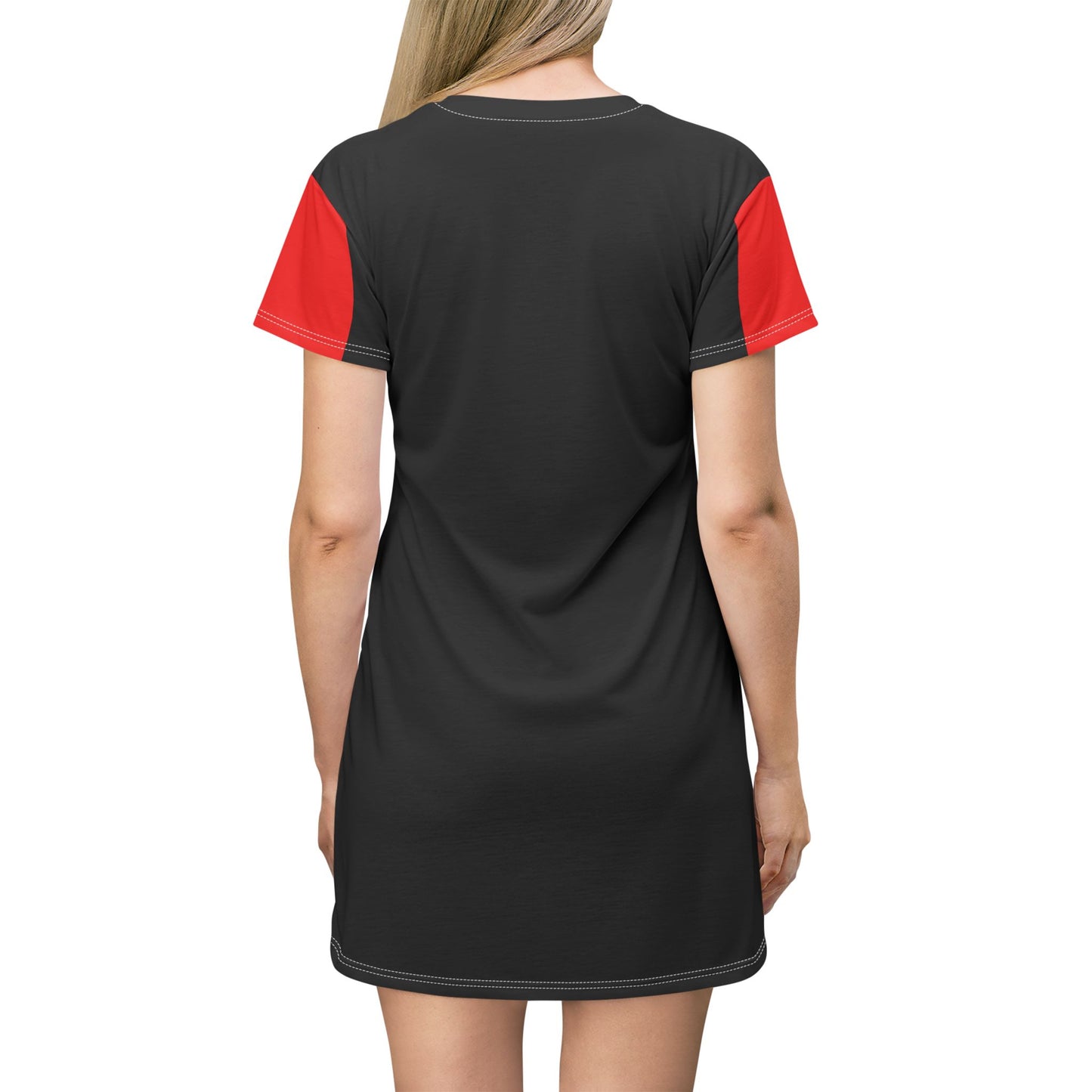 Human Rights LINFA All Over Print T-Shirt Dress Black Red Sleeves