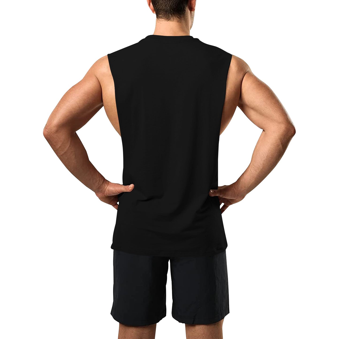 Caution Small Pattern Black Back Men's Open Sides Workout Tank Top