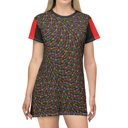 LINFA Chaos In The Heart T-Shirt Dress Black Red Sleeves