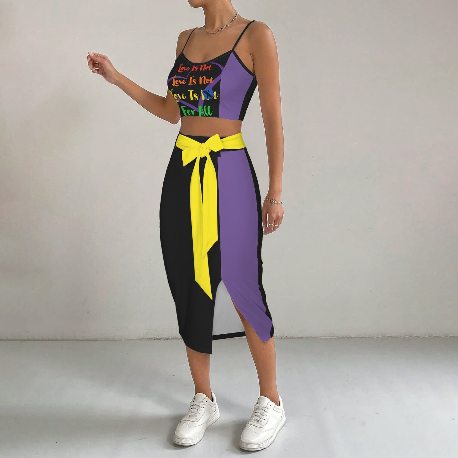 LINFA TOP SKIRT PURPLE YELLOW BELT