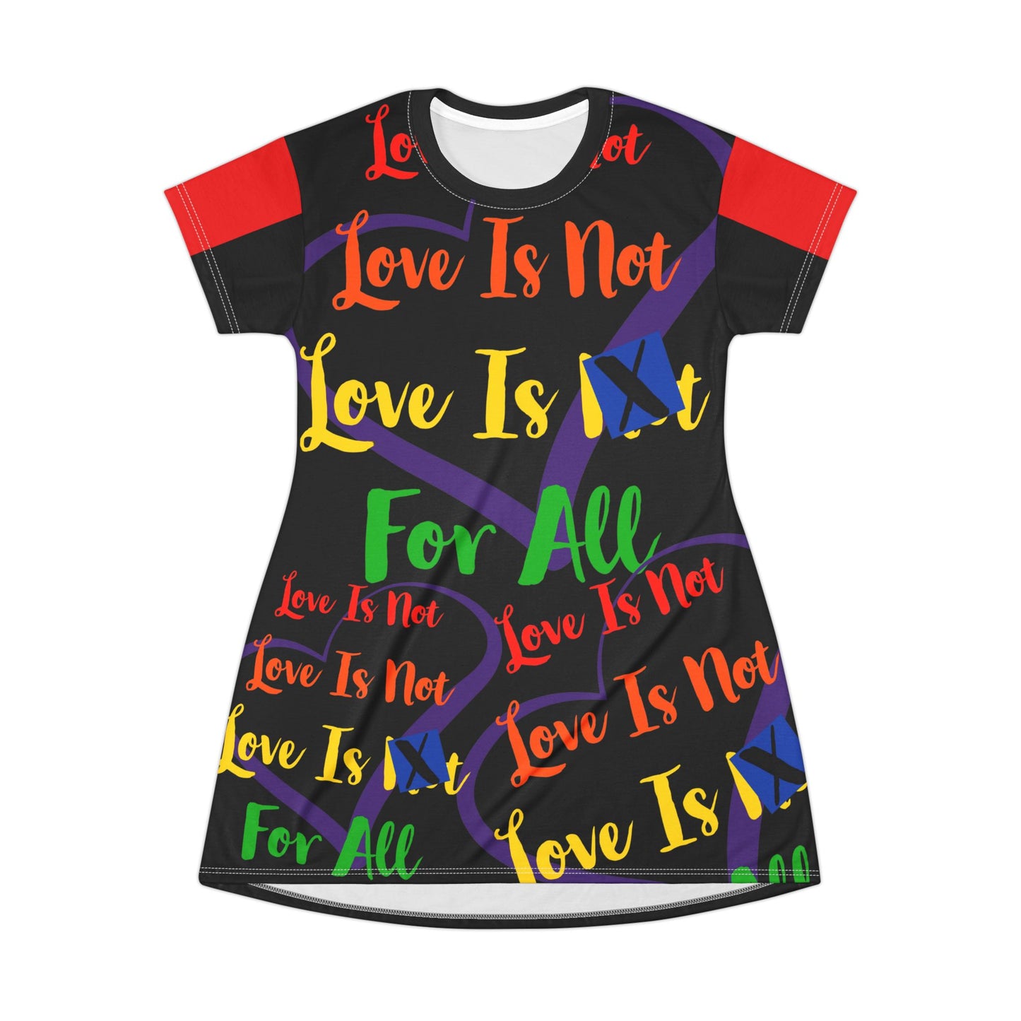 Human Rights LINFA All Over Print T-Shirt Dress Black Red Sleeves