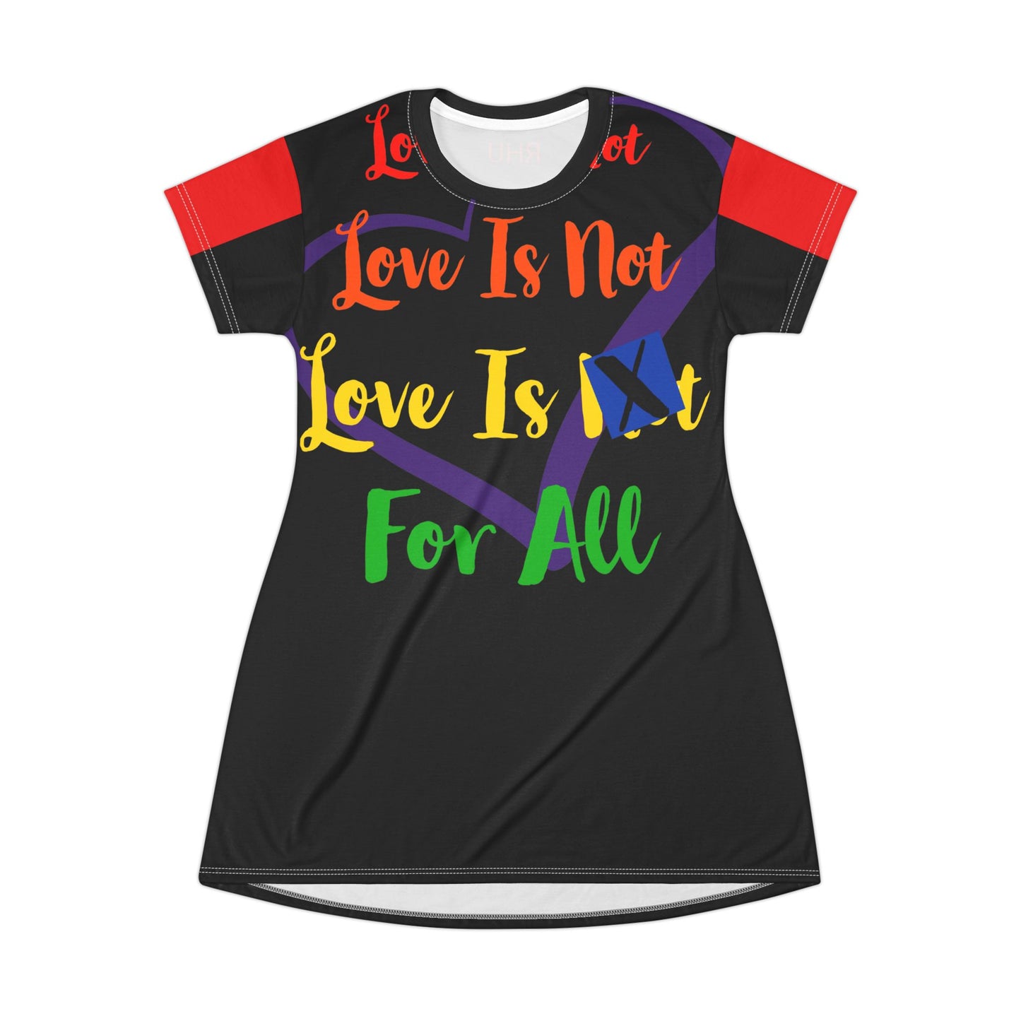 Human Rights LINFA All Over Print T-Shirt Dress Black Red Sleeves 2