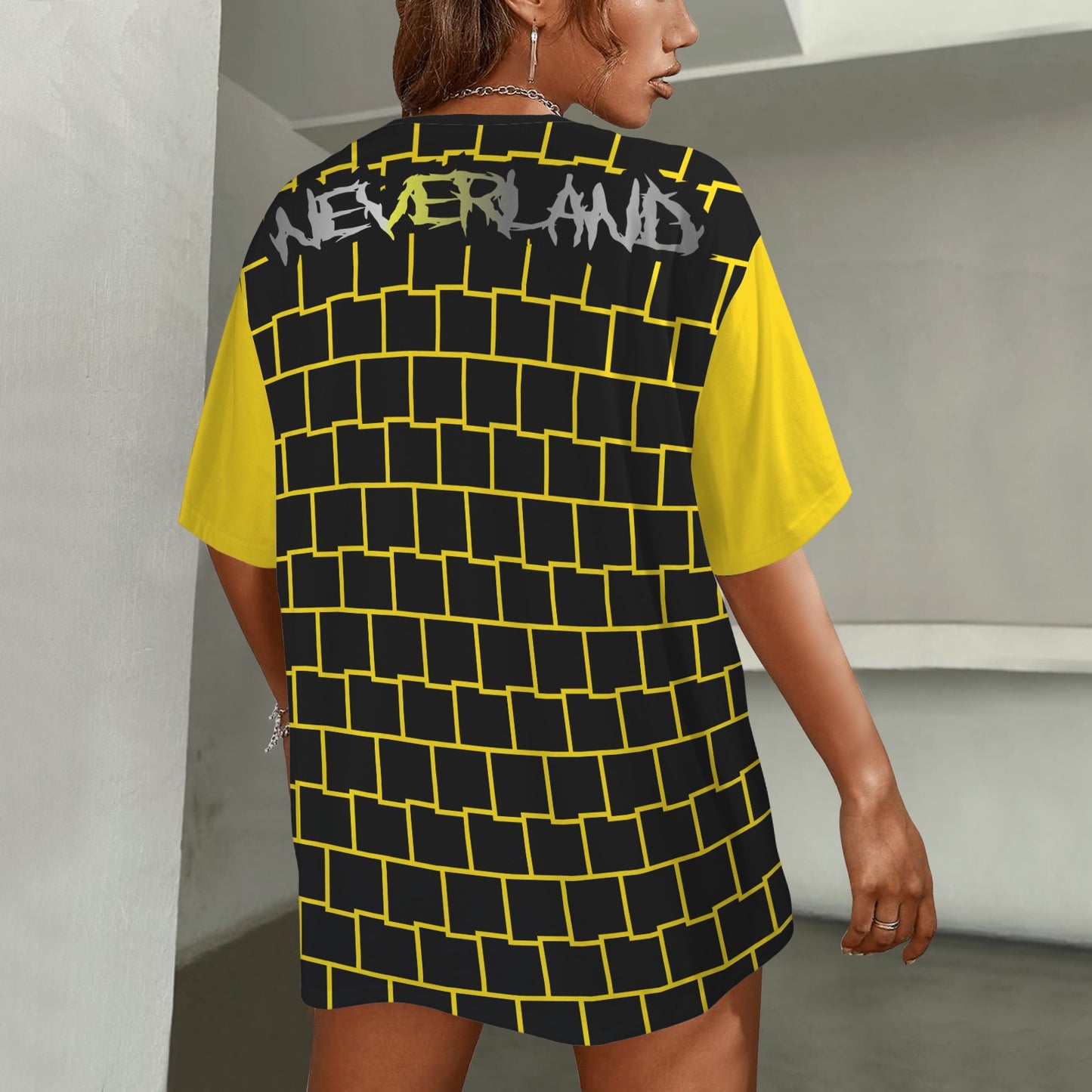 RANSIE CARTOON B/W CAUTION T-SHIRT - YELLOW SLEEVE SIGN