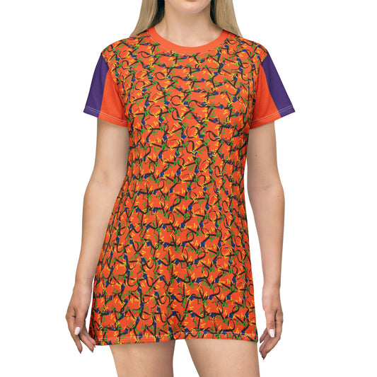 LINFA Chaos In The Heart T-Shirt Dress Orange Purple Sleeve
