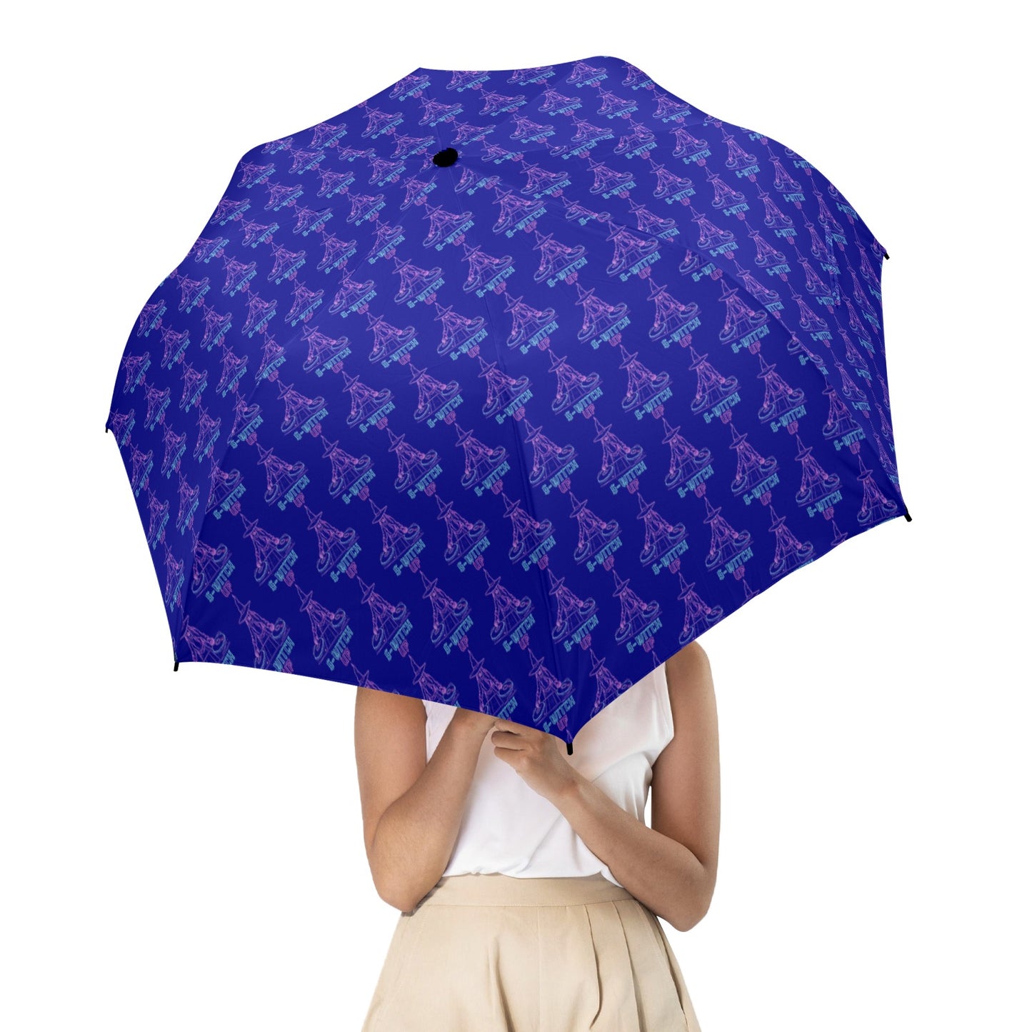 S-WITCH UP Neon Logo Semi Automatic Folding Umbrella Blue