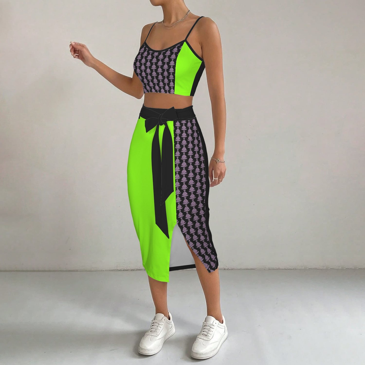 Buddha Skirt Top Fluo Green Black