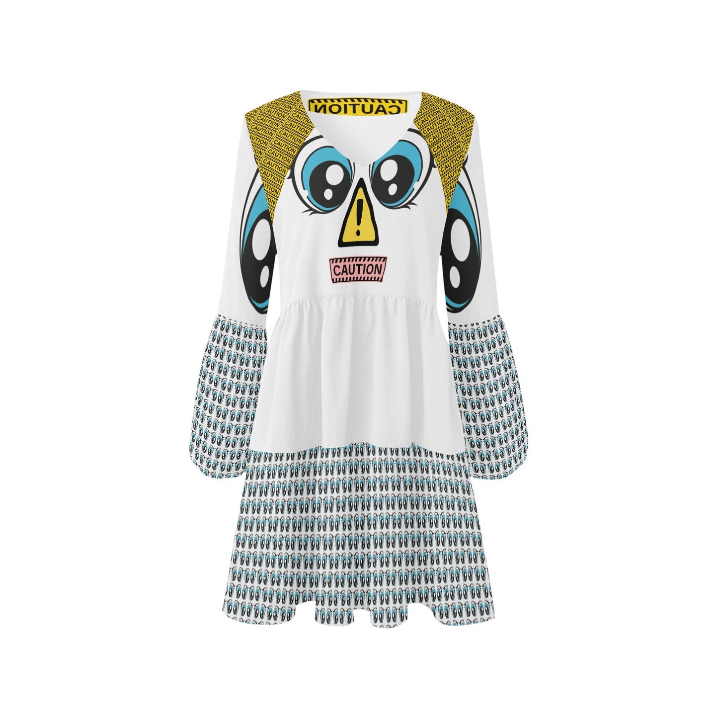 CAUTION Blue Eyes Boho Dress White