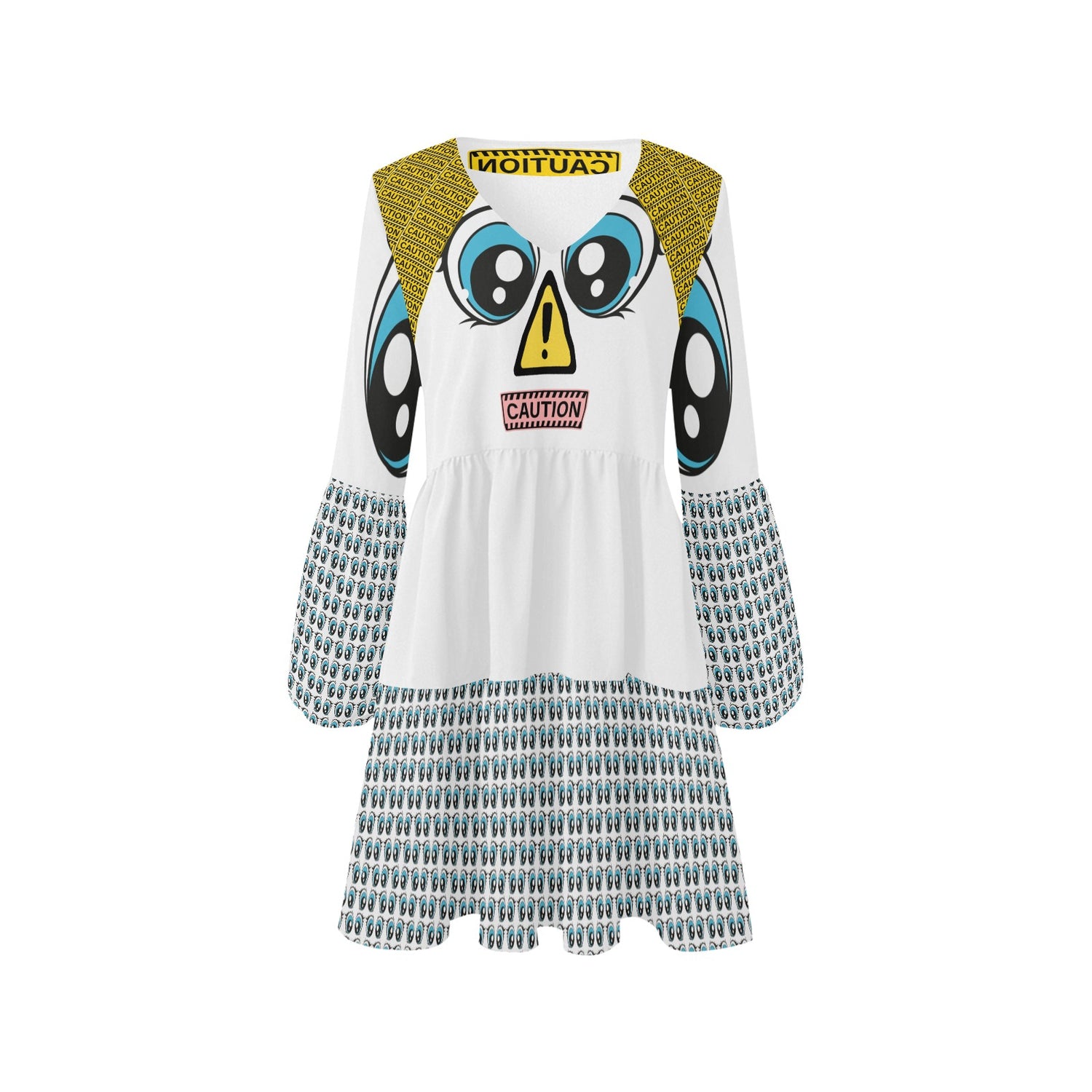 CAUTION Blue Eyes Boho Dress White