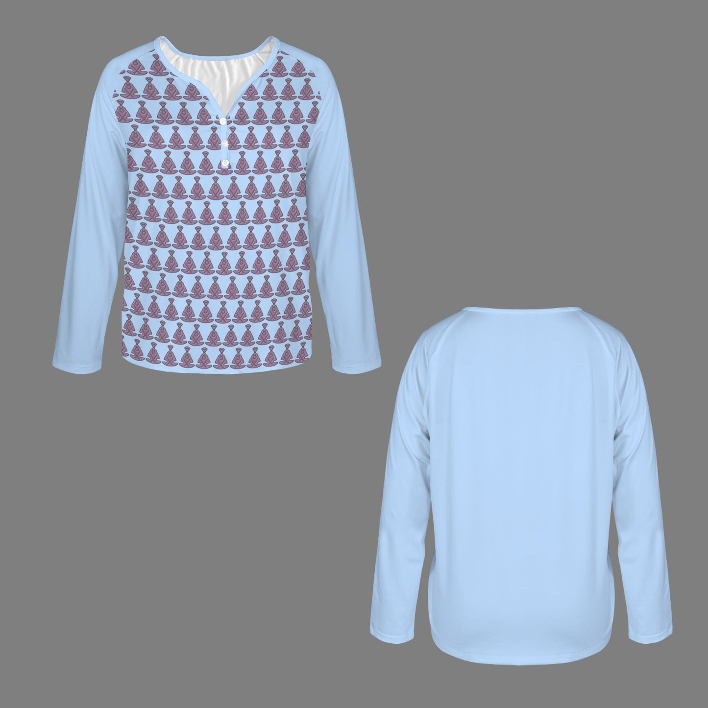 Buddha Pattern Long Sleeve Shirt Button Aziel