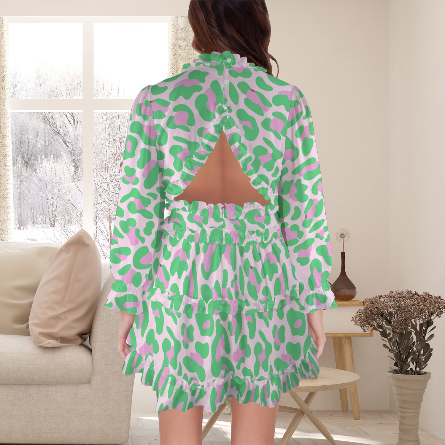 Light Green Pink Leopard Dress