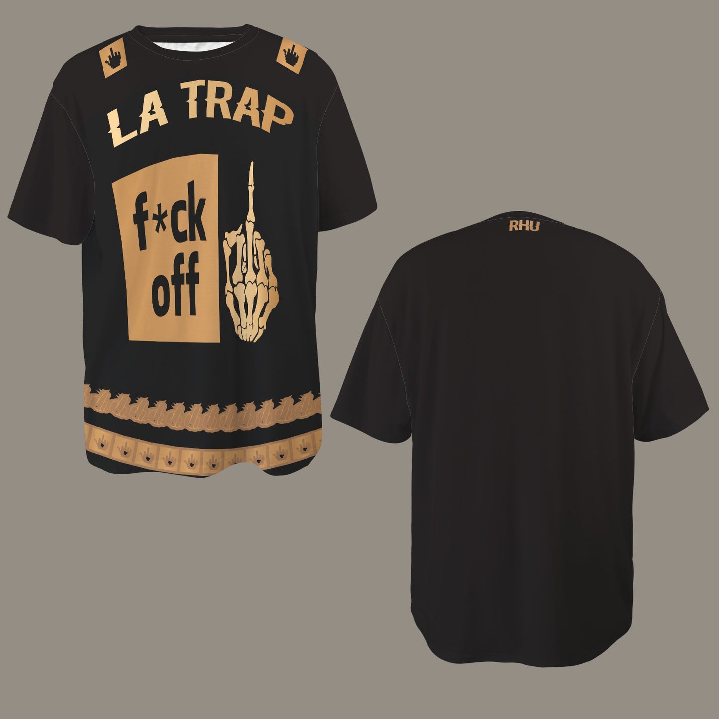 FUCK OFF LA TRAP DISTRESSED T-SHIRT BLACK BROWN