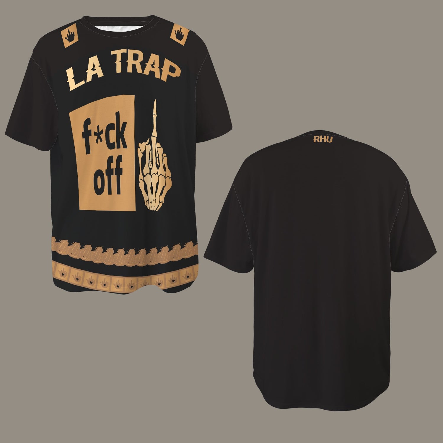 FUCK OFF LA TRAP DISTRESSED T-SHIRT BLACK BROWN