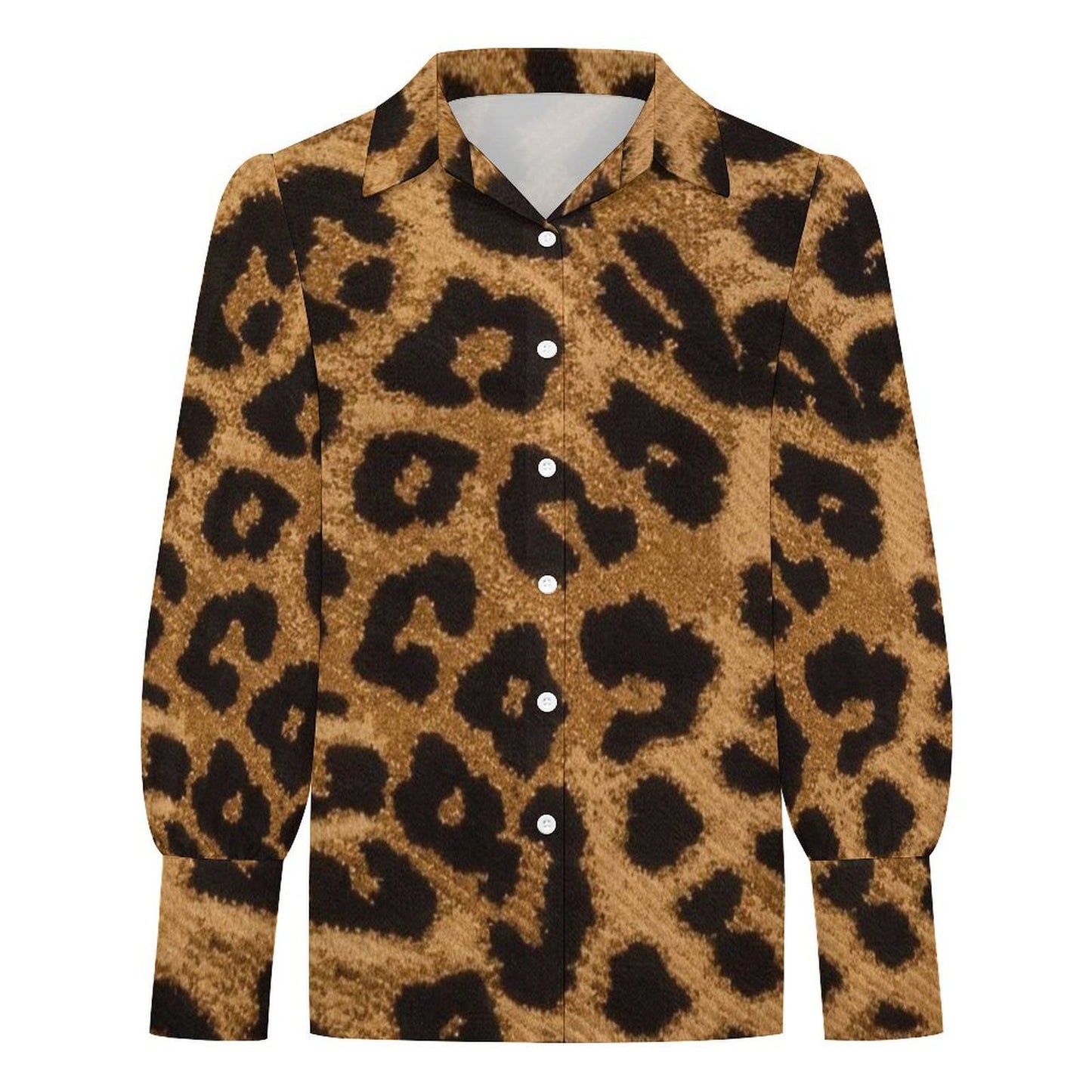 Custom Women Lapel Puff Sleeve Button Casual Blouse Shirt
