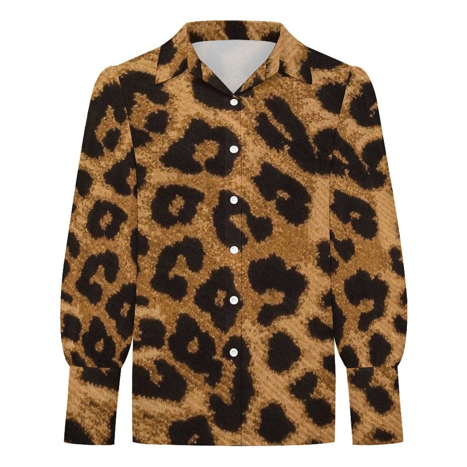 Custom Women Lapel Puff Sleeve Button Casual Blouse Shirt