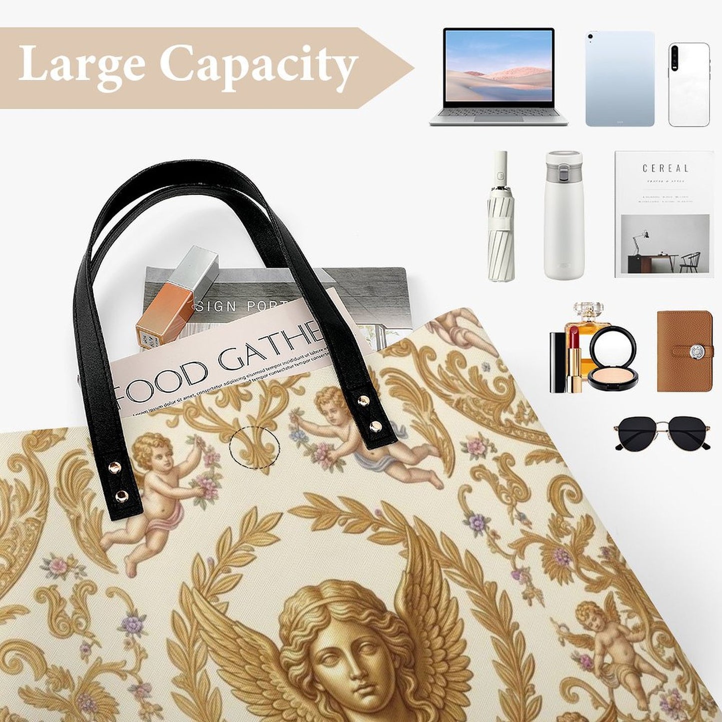 Baroque Putti Flat PU Leather Tote Bag