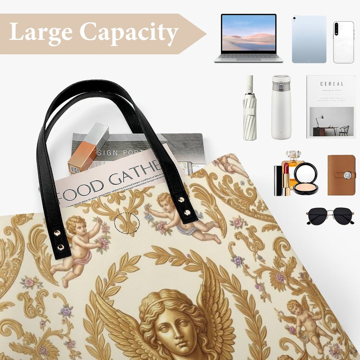 Baroque Putti Flat PU Leather Tote Bag