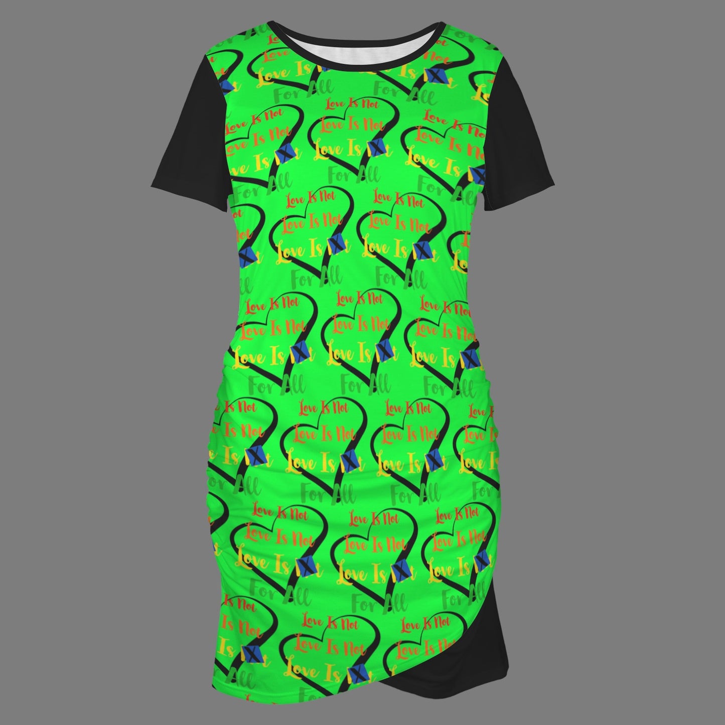 LINFA Bodycon Dress Bright Green Black Little Hearts