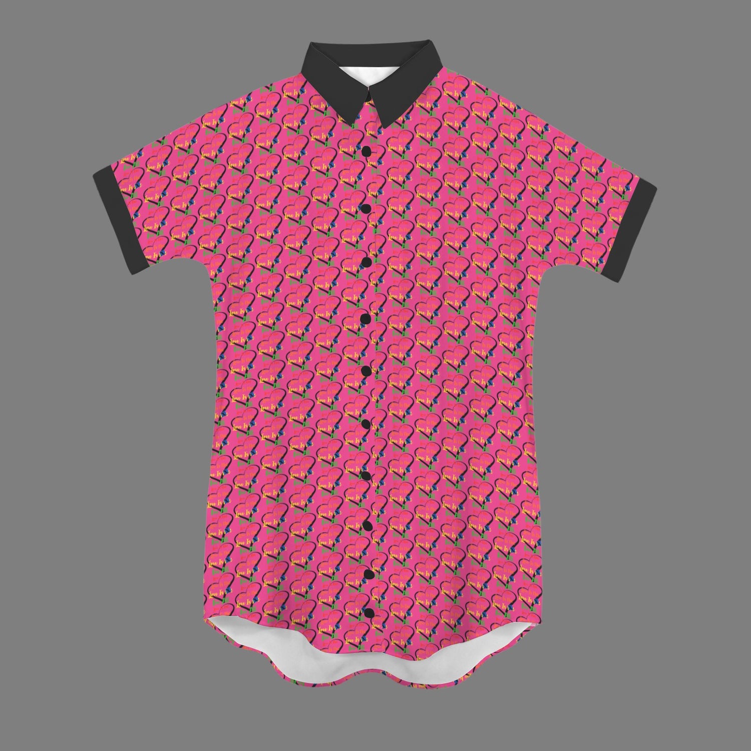 LINFA Little Hearts T Shirt Dress Short Sleeve Dark Pink