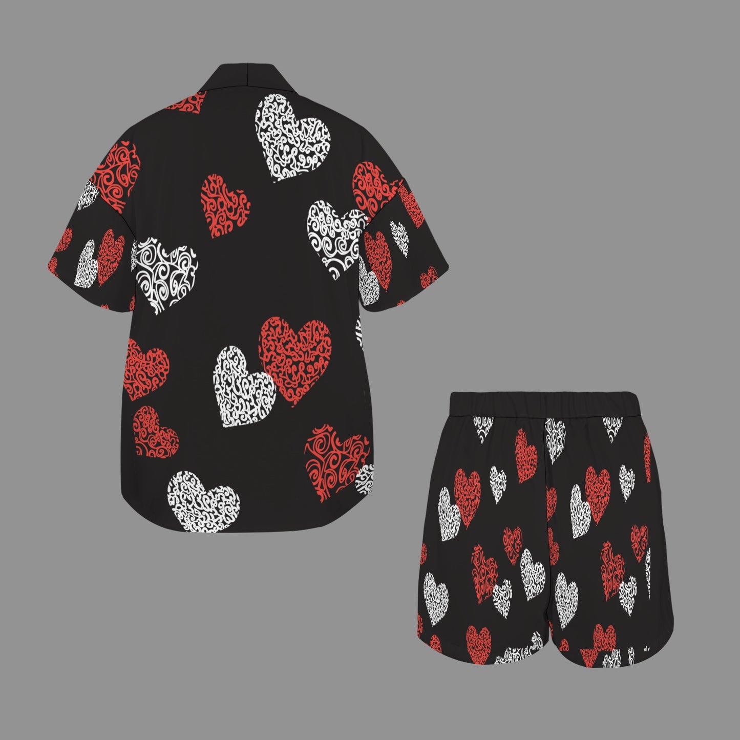 White Red Heart Black Open Blouse