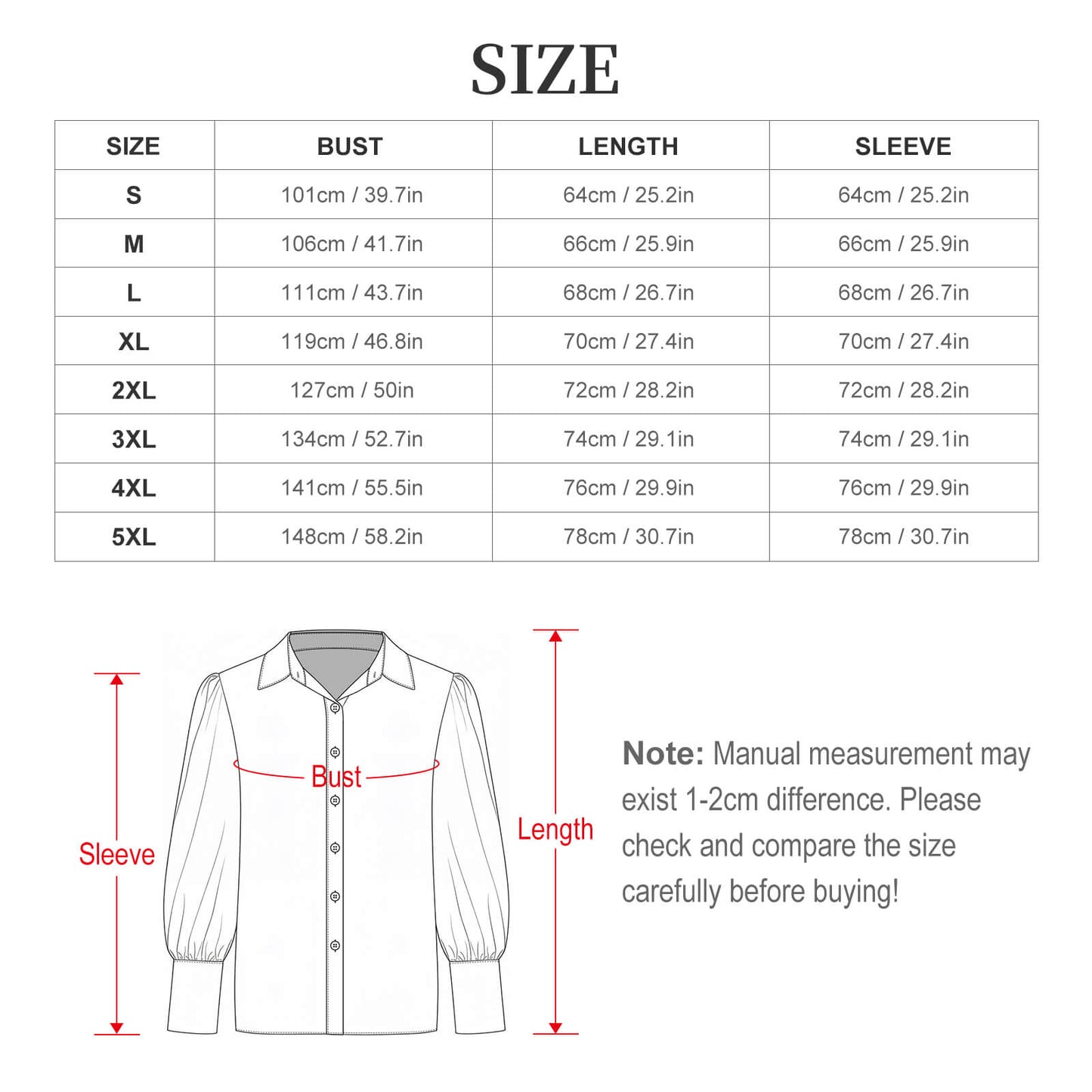 Custom Women Lapel Puff Sleeve Button Casual Blouse Shirt