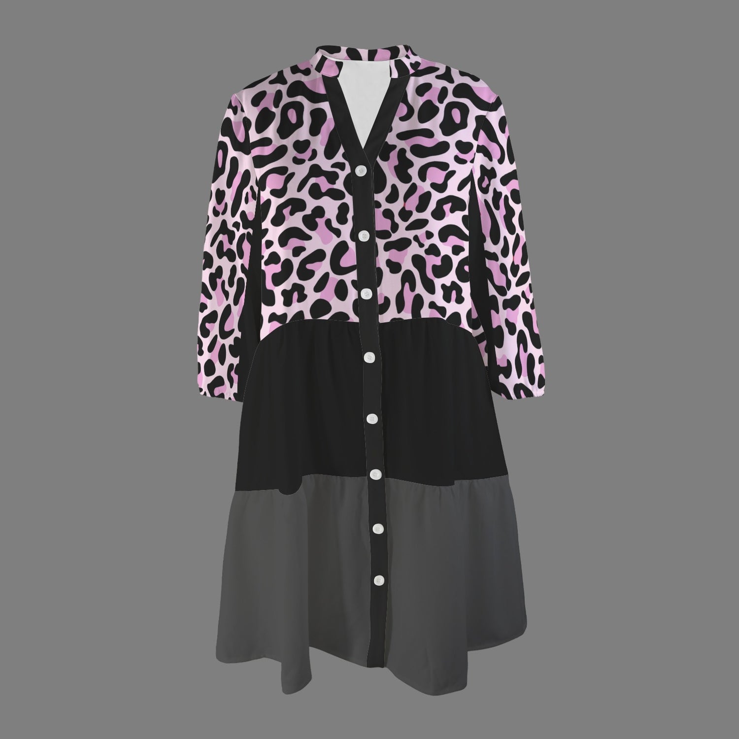 Pink Black Leopard Black Charcoral Dress