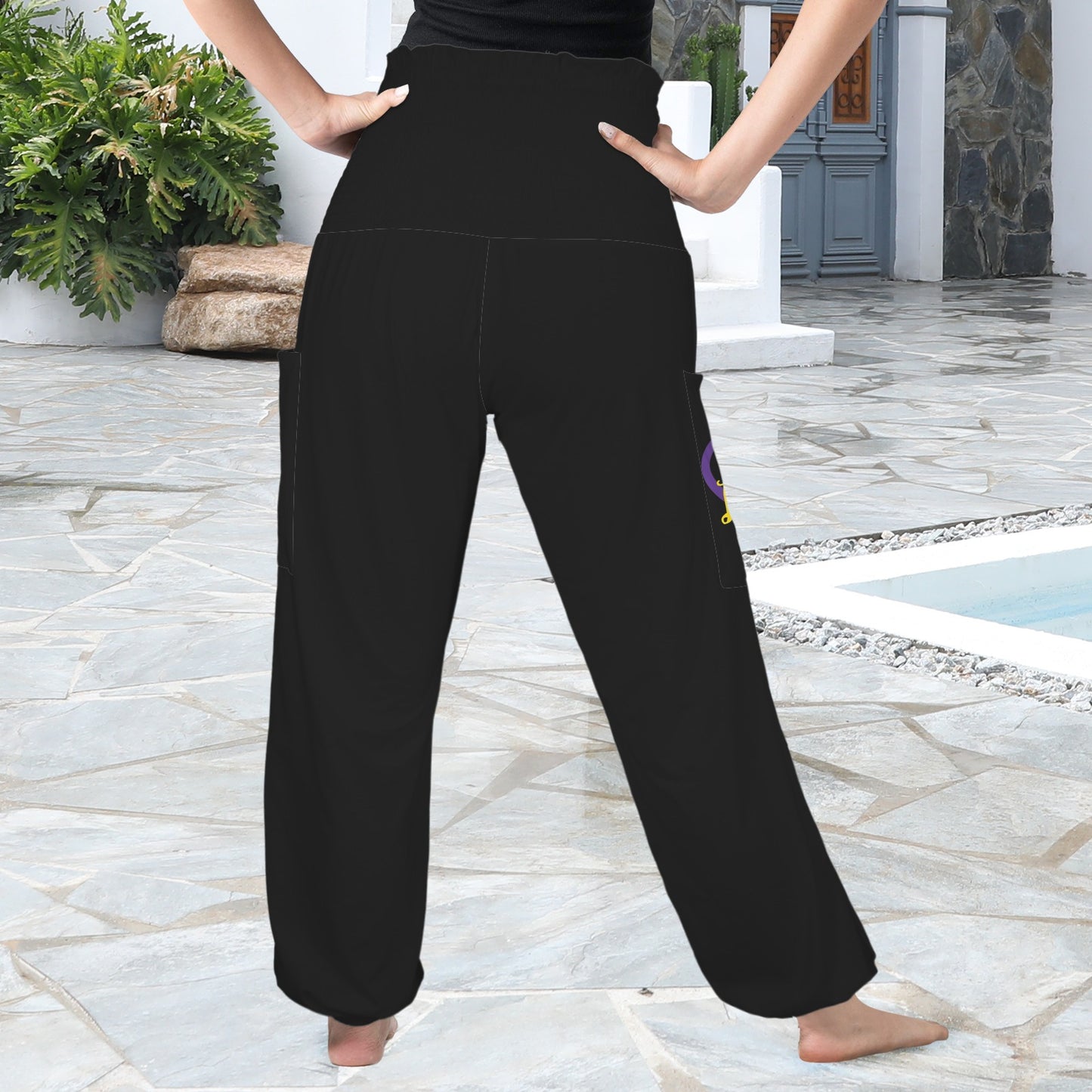 LINFA PANTS High Elastic Waist Black Pocket