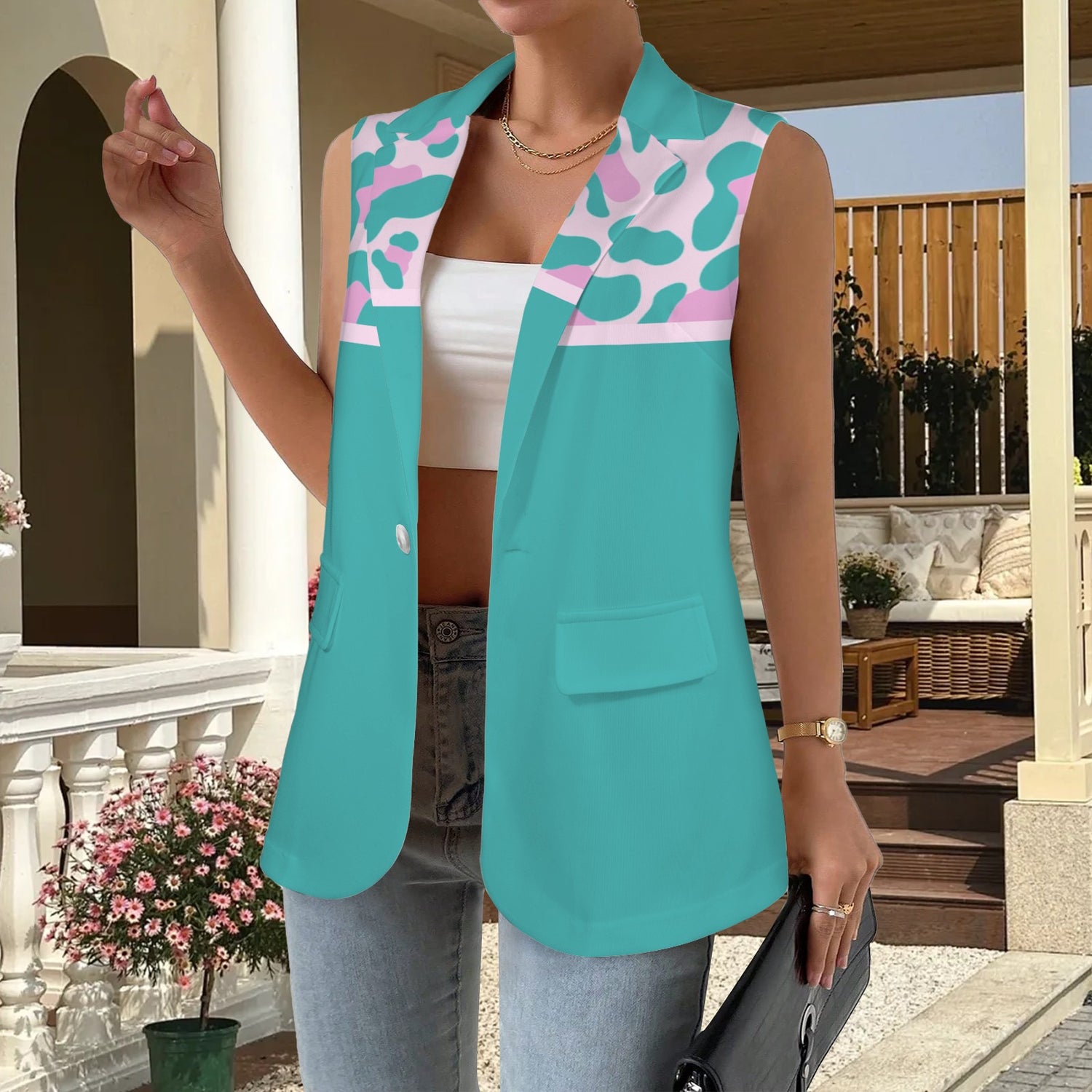Gilet mamma Yellow Pink Leopard Aqua