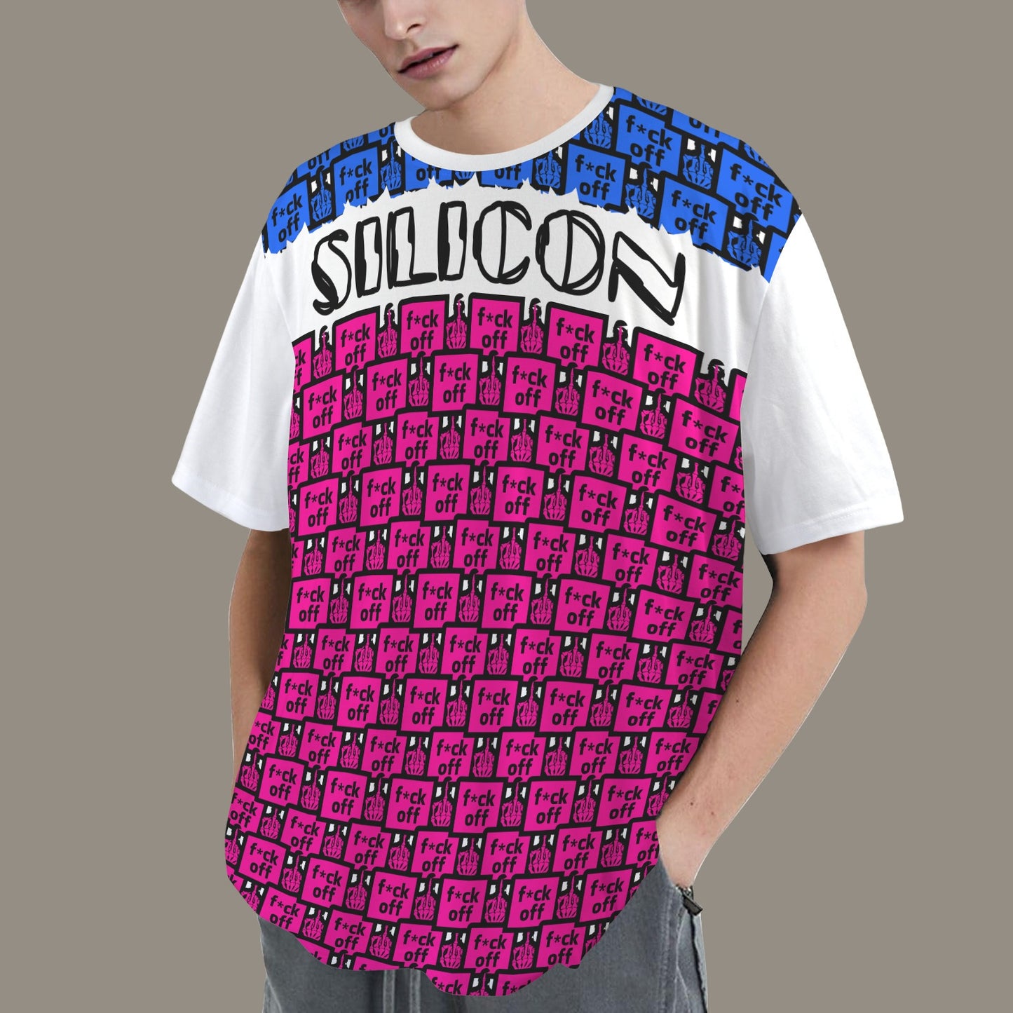 FUCK OFF SILICON PINK BLUE WHITE T-SHIRT