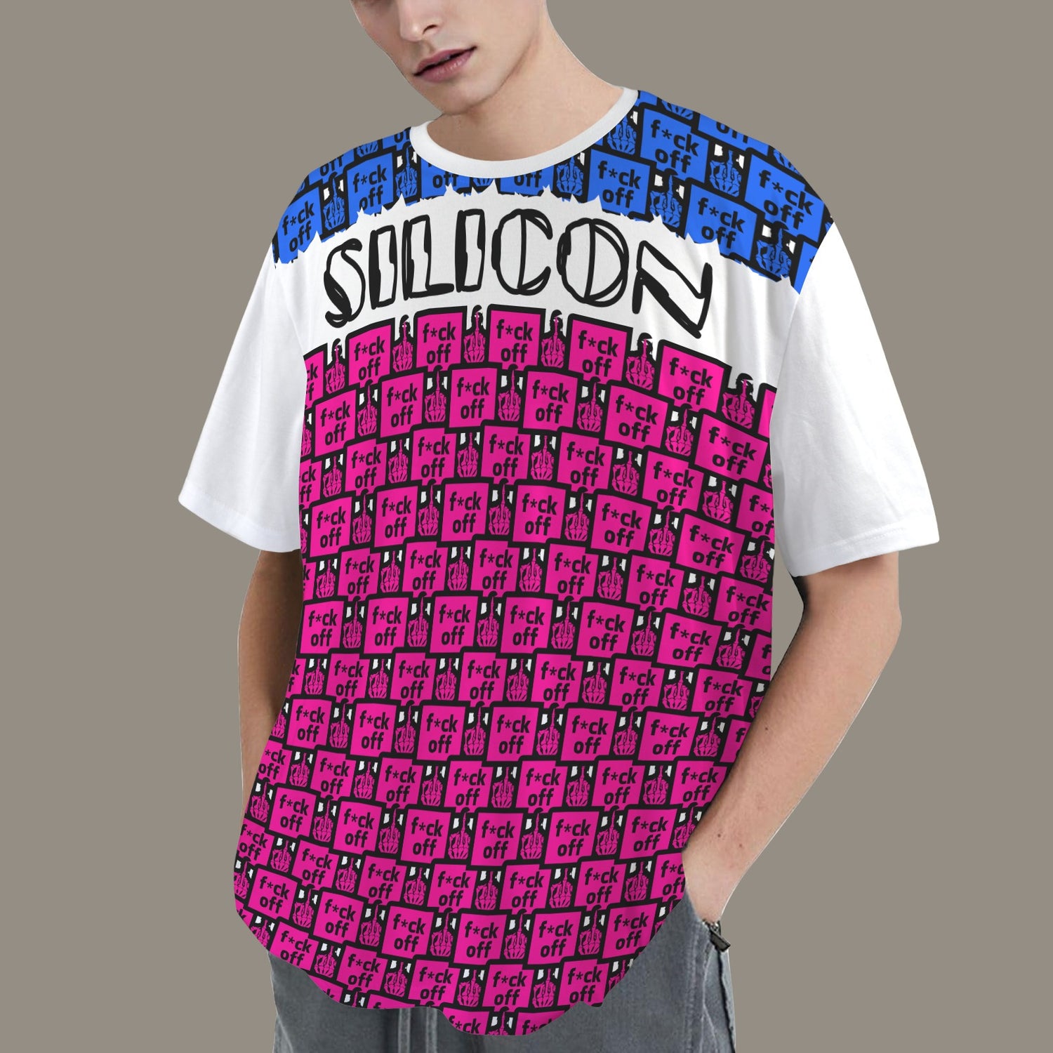 FUCK OFF SILICON PINK BLUE WHITE T-SHIRT