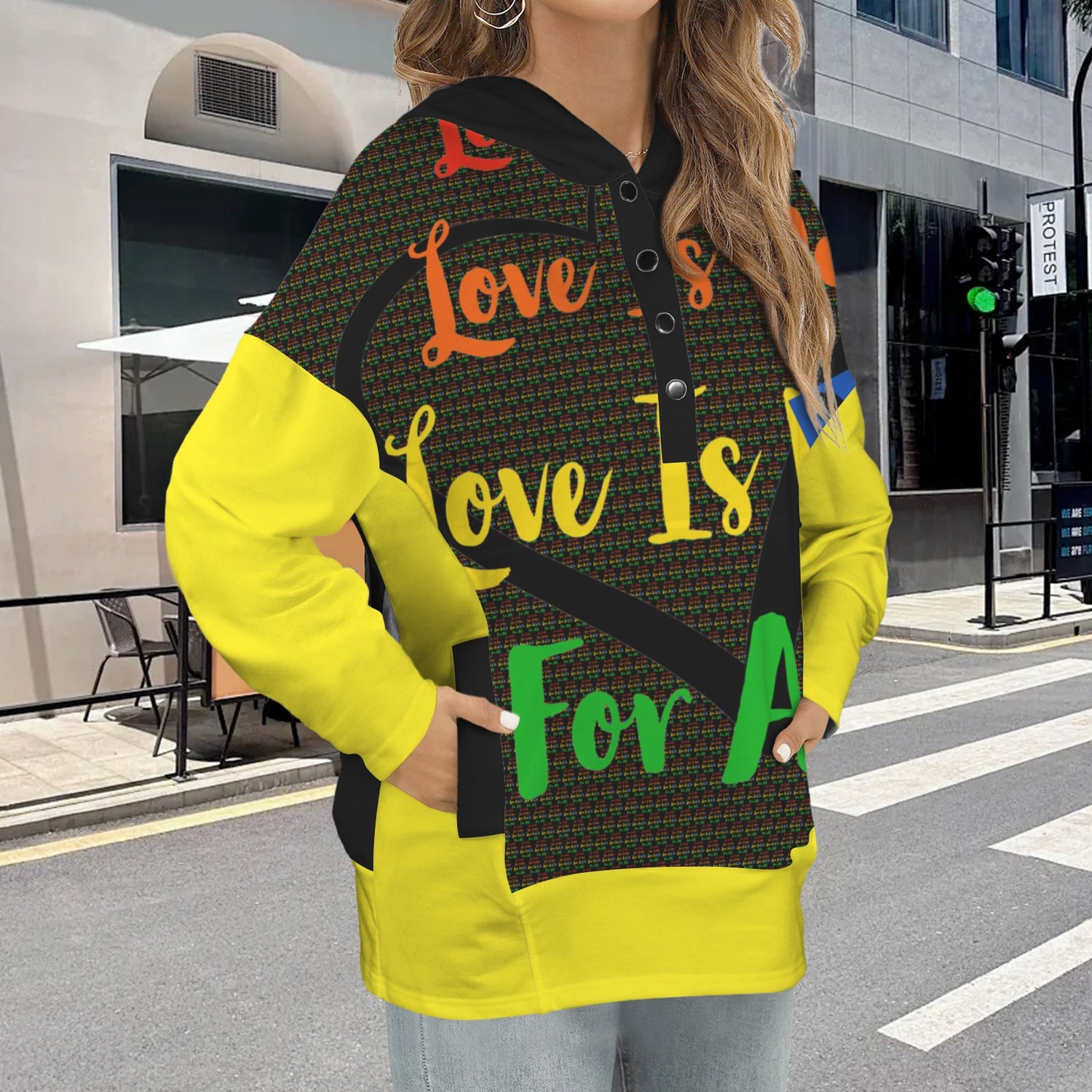 LINFA hoodie Logo & LIttle Hearts Black/Yellow