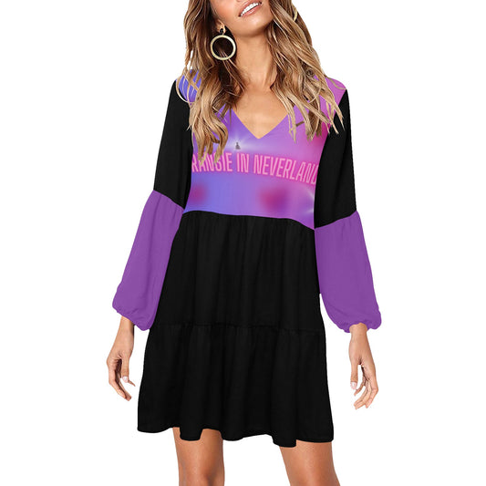 RIN Boho Dress Purple Black V  Neck