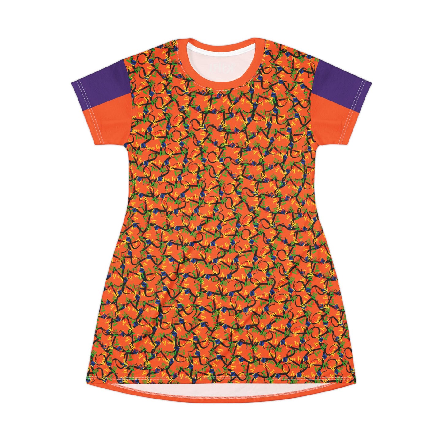 LINFA Chaos In The Heart T-Shirt Dress Orange Purple Sleeve