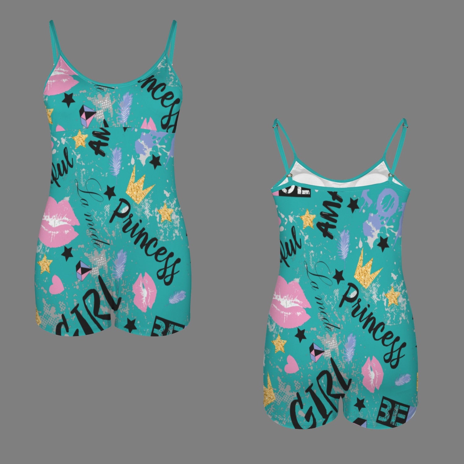 Short Bodycon Romper Torquoise Writings