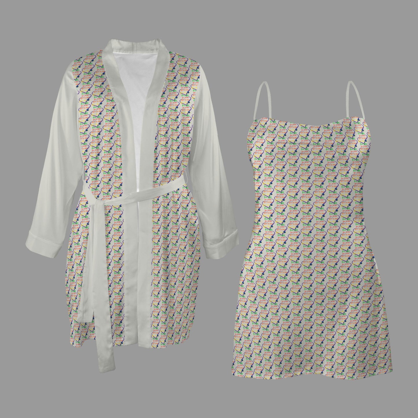 LINFA Little Hearts Robe & Slip Combo Silver Moon